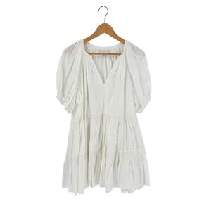 Anthropologie Steele‎ Tiered White Mini Dress Medium Puff Sleeve Smocked Prairie